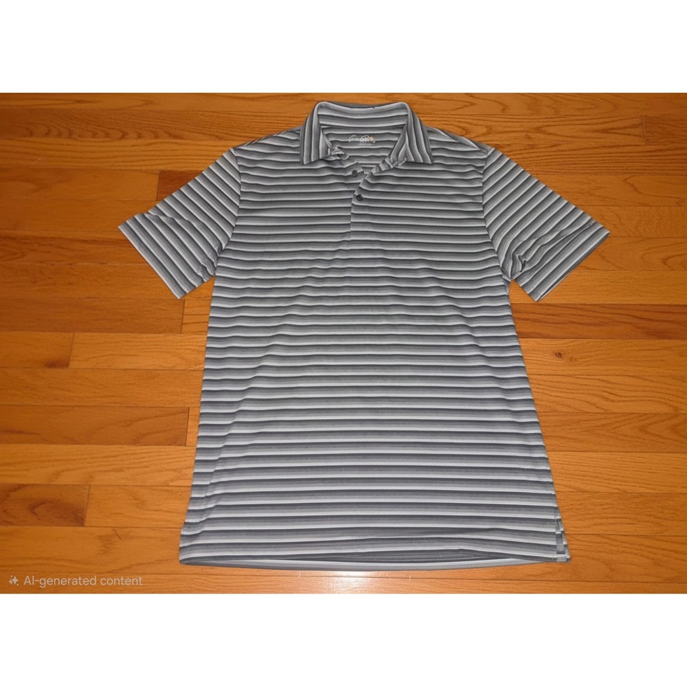 Arnold Palmer Mens Golf Polo Shirt Large Gray Striped Performance Short Sleeve